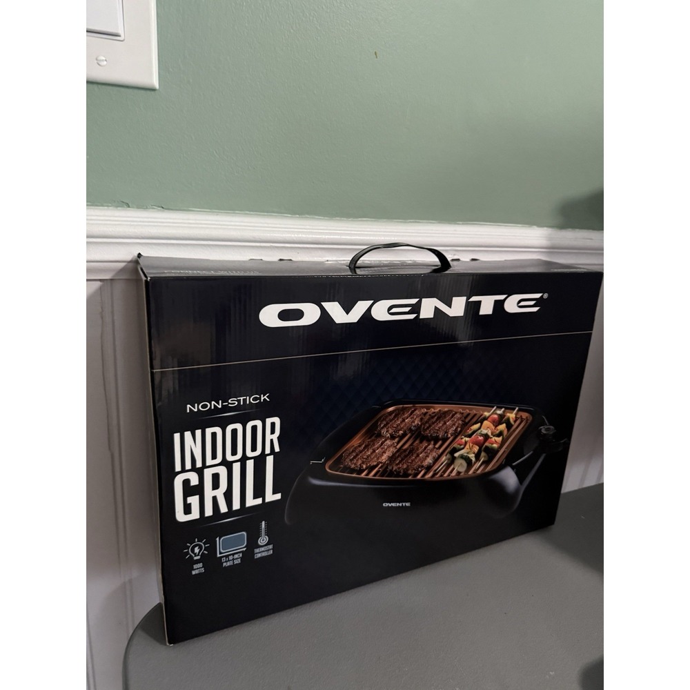 Ovente Electric Indoor Grill 13x10 Inch Nonstick Cooking Plate Copper New